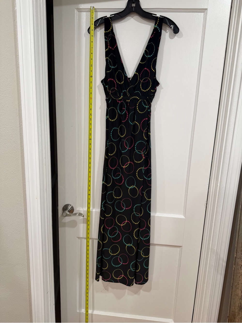 Ambrielle Black Maxi Dress with Pink, Yellow & Teal Dot Circles - Picture 3 of 7